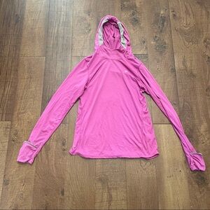 Nike running women hooded lightweight top pink gray Drifit pockets lightweight